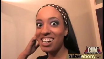 Ebony babe sucks group of white guys hardcore